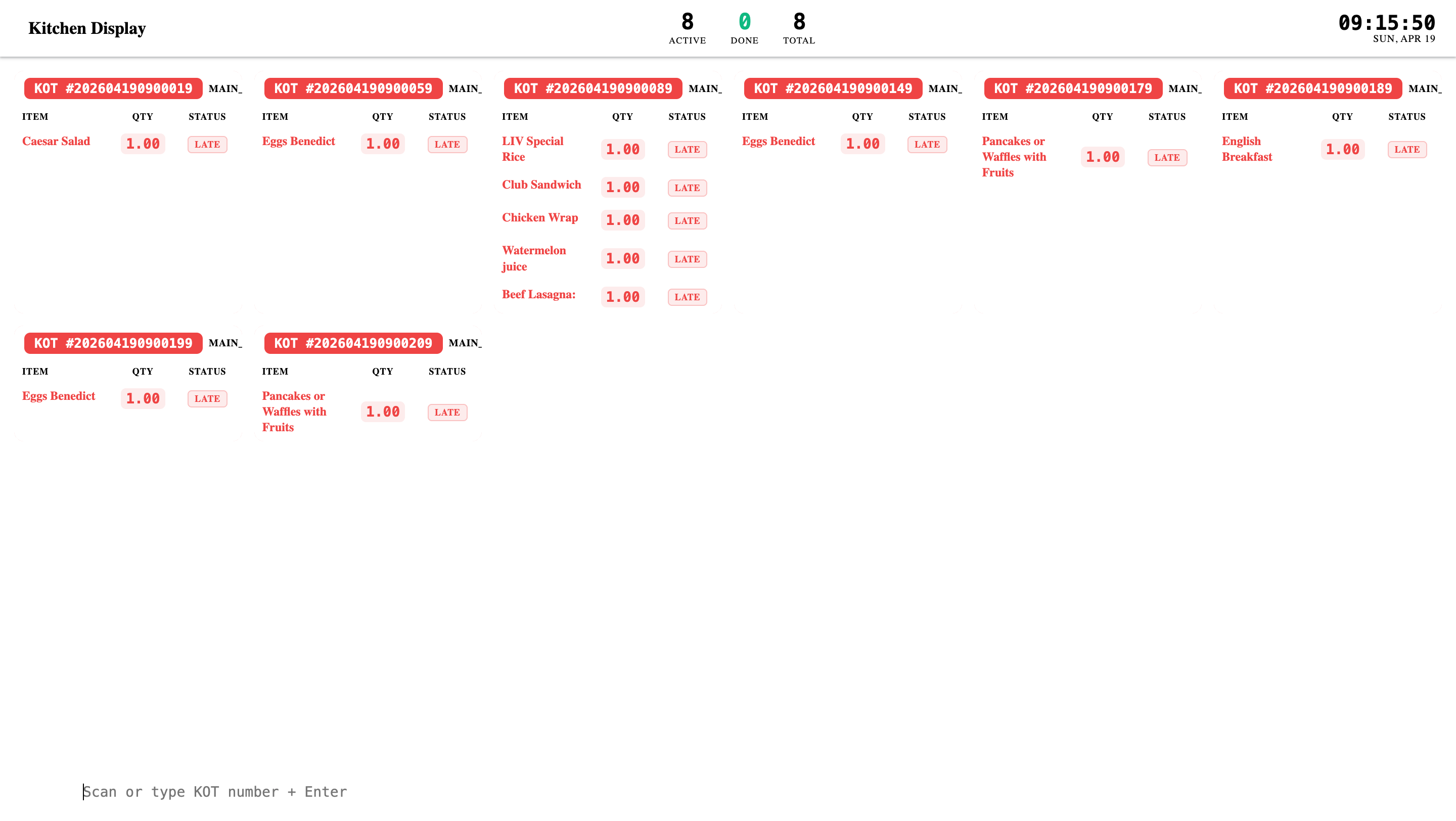 FoodNet KOT (Kitchen Order Ticket) Display System